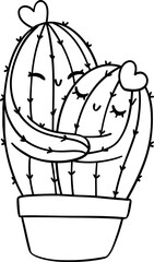 Retro Western Valentine Cactus hugging in pot Coloring Image