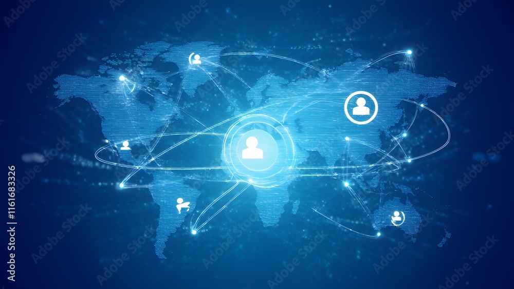 Poster global networking event showcasing abstract business connections digital world map infographic desig