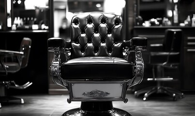 A classic barber chair in a stylish grooming salon setting.