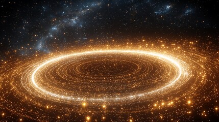 A circular array of luminous particles expanding infinitely in space.