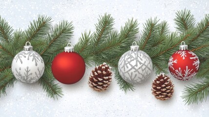 Festive Christmas Ornament And Pine Branch Garland