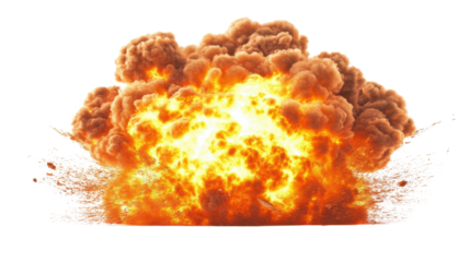 Explosion of flames and fire, transparent background