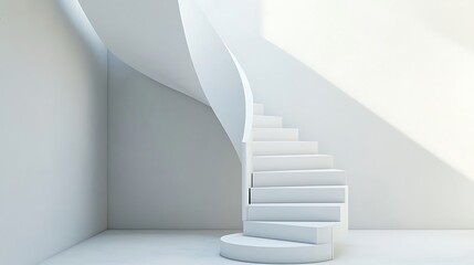 Obraz premium A clean, white staircase spiraling upward in a minimalistic interior.