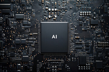 Fototapeta premium Circuit Board CPU Microchip Starting AI Visualization of Neural Networking. Digital connectors CPU