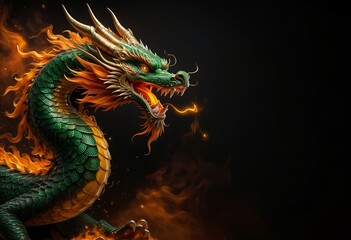 Obraz premium Fiery Chinese Dragon Roars in a Dramatic Fantasy Scene for Background