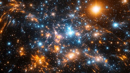 A cosmic void filled with radiant energy streams and glowing cosmic dust particles.
