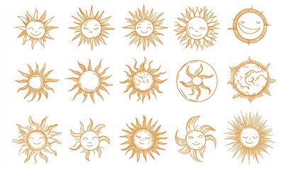 Collection of hand-drawn sun illustrations.