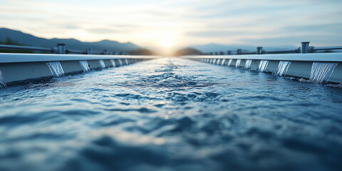 Constructed canal or water way to the water treatment facility, or reservoir. Water management concept image.