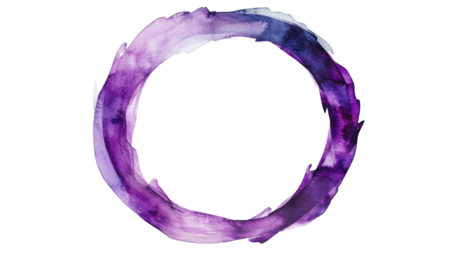 Round watercolor frame with copy-space, transparent background