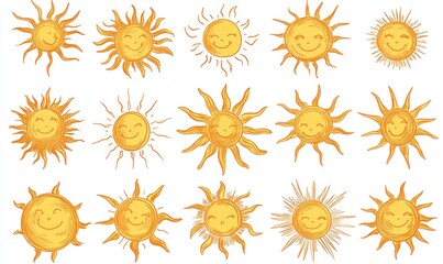 Collection of happy sun illustrations.
