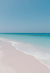 Fototapeta premium Capturing the serene beauty of a pristine beach accentuates the vibrant turquoise and emerald hues of the water against the white sand, evoking a sense of tranquility and serenity. Ocean beach islan