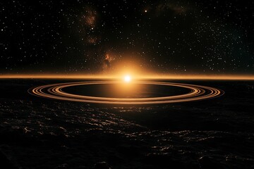A dark, endless space with a glowing ring expanding outward.