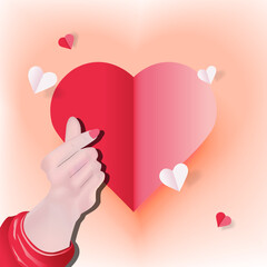 Korean finger heart Vector Illustration, with love symbol background