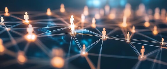 A digital network of connected figures representing social interactions.