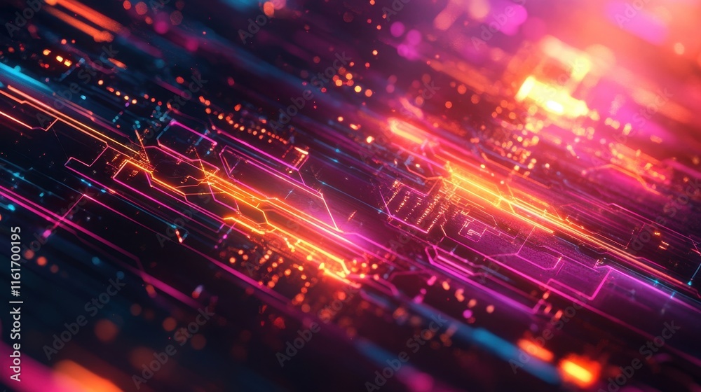 Poster a dynamic hexagonal tech background with vivid lighting effects, showcasing sci-fi-inspired design e