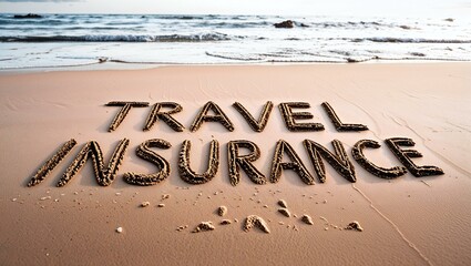 Fototapeta premium travel insurance concept, text words written on the sand 
