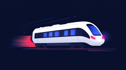 Sleek White Train Gliding Along a Modern Railway Track Surrounded by Lush Greenery with Bright Blue Sky Creating a Sense of Speed and Innovation