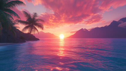 Vibrant sunrise over the sea, creating a breathtaking view of the sky and water merging