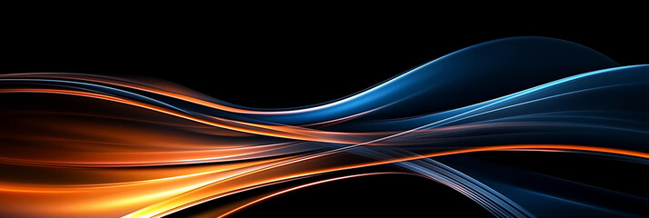 Abstract orange and blue waves flowing on black background