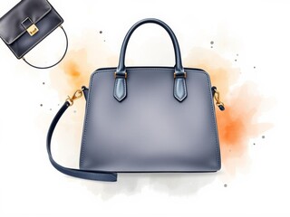 Watercolor background with luxurious designer bags on display with empty copy space in the middle, high-end, chic, stylish