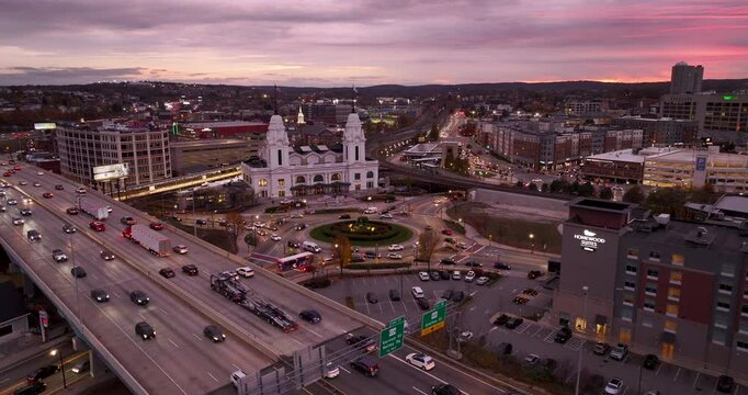 Union Station in Worcester, MA at Sunset