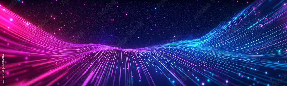 Poster Futuristic stream of data flowing through space with stars