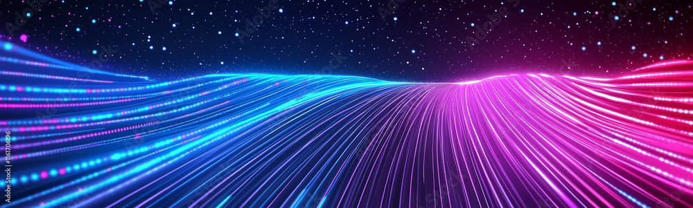 Poster futuristic stream of data flowing under starry sky