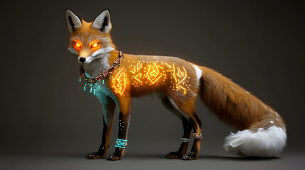 Obraz premium fantasy style boho fox with glowing tribal markings and vibrant colors