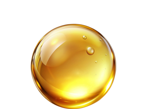 Gold sphere or oil bubble on white background