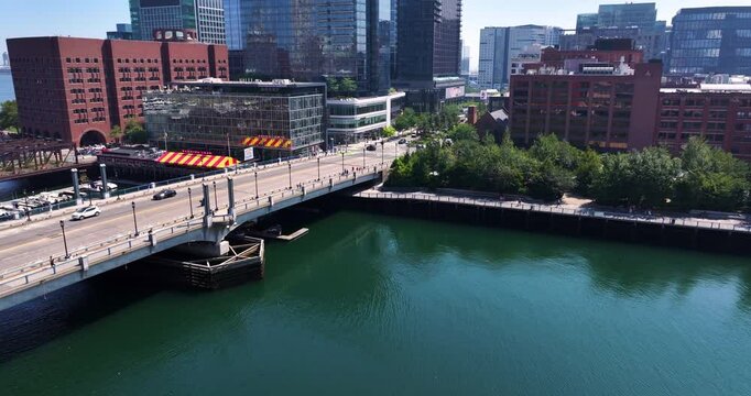 Drone Flying Toward Seaport Boulevard in Boston, MA