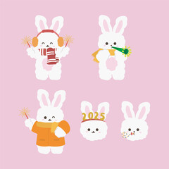 Fototapeta premium set of rabbits party new year