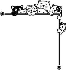 Hand-drawn cute cat cartoon corner border frame illustration