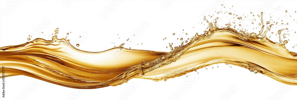 Poster golden splashing wave of liquid on white background
