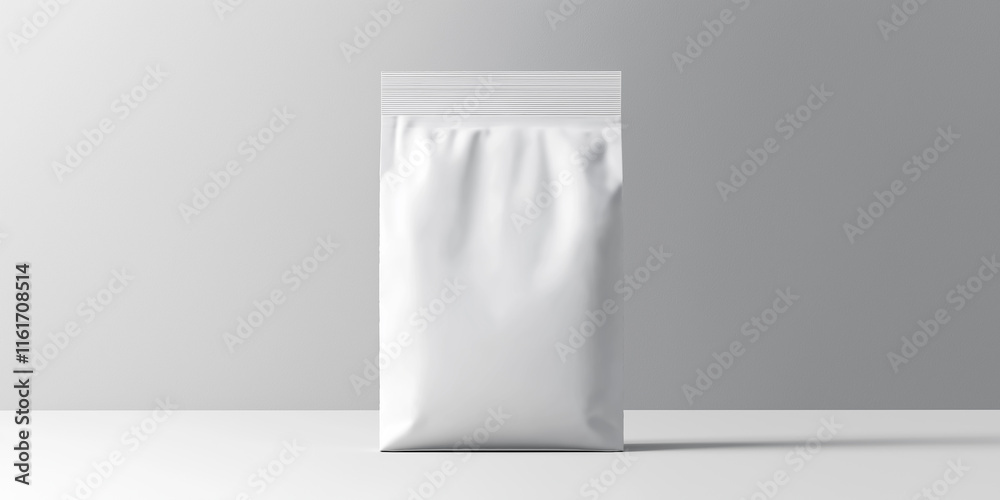 Aufkleber realistic blank white doypack stand up pouch with zipper on a table