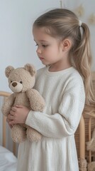 Young Girl Tenderly Holding Beloved Teddy Bear