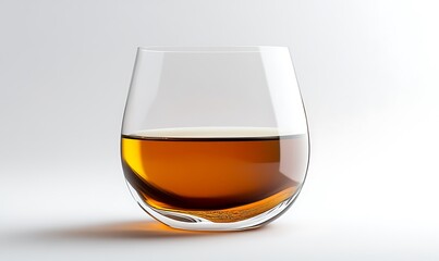 A glass of amber liquid on a light background, suggesting a refined drink.