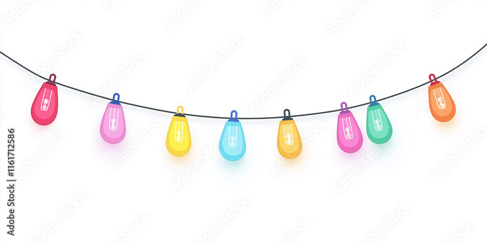 Poster colorful string lights hanging on a black wire creating a festive atmosphere