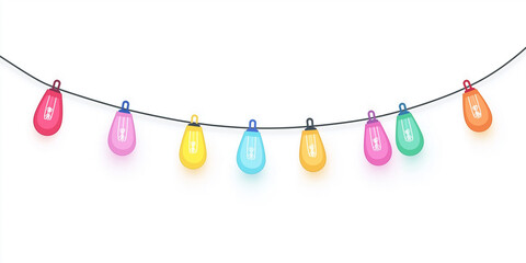 Colorful string lights hanging on a black wire creating a festive atmosphere