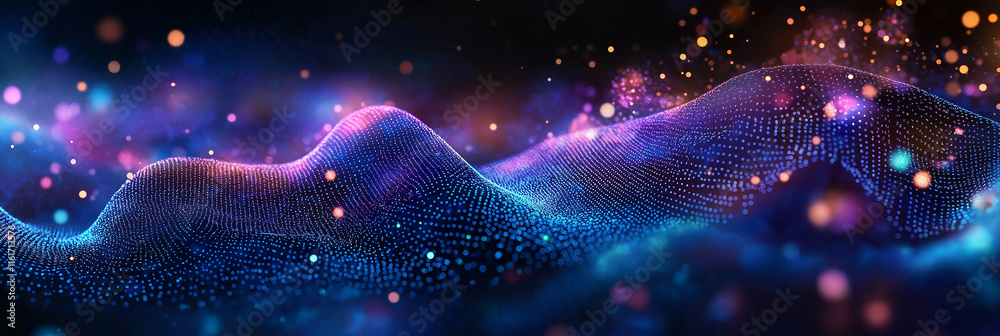 Leinwandbilder Abstract particles wave flowing in cyberspace with depth of field and bokeh effect