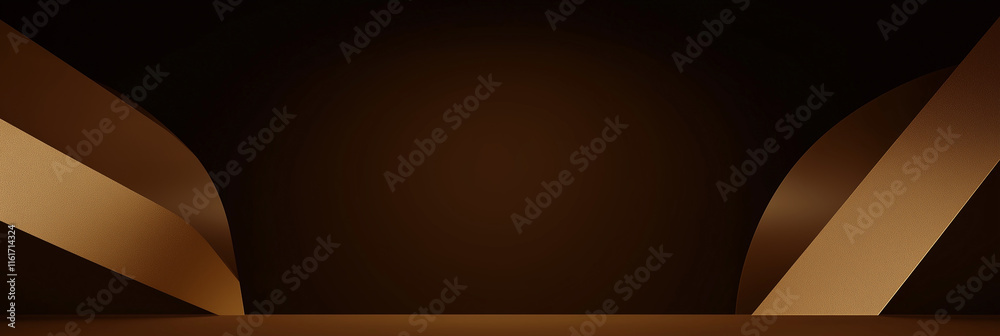 Poster Elegant brown stage background with curved shapes framing an empty space