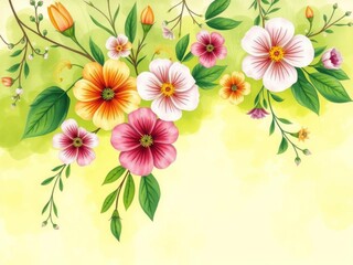 Watercolor painting of lime green flowers with space for text, lime green, artwork, flowers