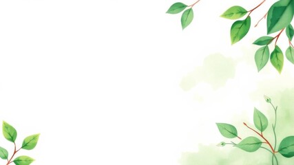 Obraz premium Watercolor painting of green leaves on aged paper with empty center space, texture, illustration, green