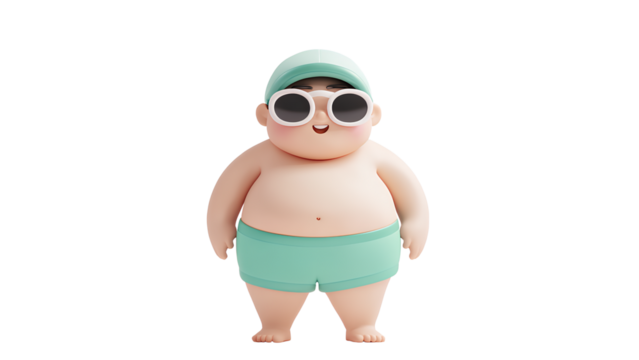 Cheerful Cartoon Boy in Swimwear and Sunglasses - 3D Illustration