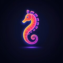 Glowing Neon Seahorse Icon with Vibrant Colors Set Against an Underwater Background Evoking a Sense of Wonder and Marine Fantasy in Digital Art