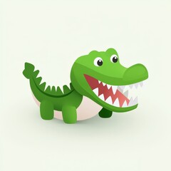 Obraz premium Vibrant Green Dinosaur with Its Mouth Open Displaying Teeth and a Playful Expression Set Against a Colorful Background of Nature and Adventure