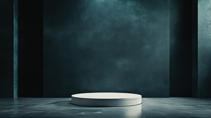 White Circular Platform Against Dark Teal Wall