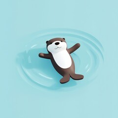 Charming Playful Otter Gracefully Floating on Calm Water Surface Surrounded by Lush Greenery in a Serene and Inviting Natural Habitat Scene