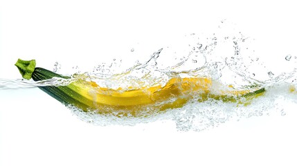 Fresh banana splashing into clear water, showcasing vibrant colors and movement.