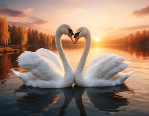 Fototapeta premium Two Swans in a Heart Shape
