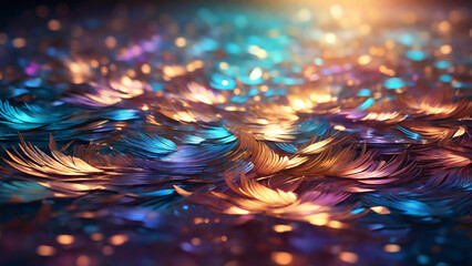 Abstract Fractal Sunburst in Radiant Golden and Blue Hues